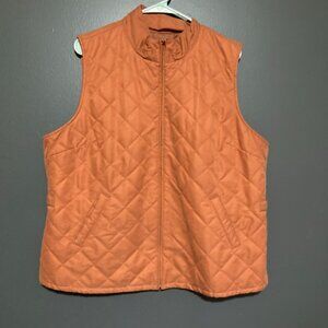 Orvis Womens XL Thermal Vest Orange Quilted Pockets Full Zip